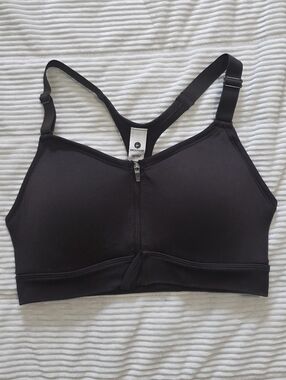 Front-Zip Black High-Support Sports Bra Espresso Color